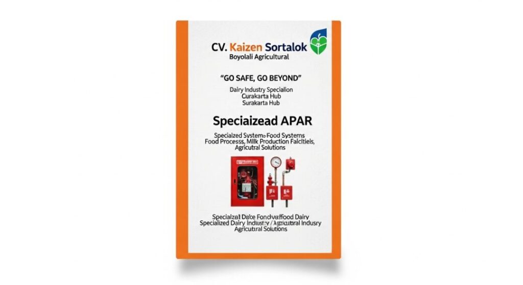 Banner produk CV. Kaizen Sortalok Boyolali Agricultural yang menampilkan sistem pemadam api khusus untuk industri pengolahan susu dan makanan. Dan inilah APAR Boyolali