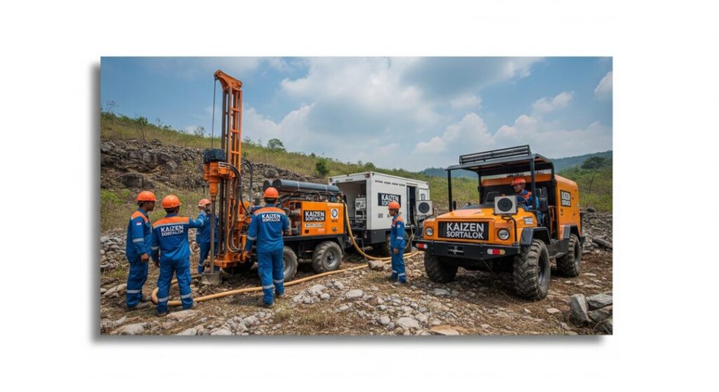 Tim Kaizen K3 beroperasi di lokasi tambang di Gunungkidul dengan kendaraan segala medan dan peralatan bor, siap melayani di medan yang sulit. Maka inilah APAR Gunungkidul