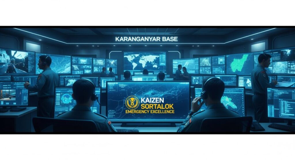 Ilustrasi pusat komando tanggap darurat Kaizen Sortalok di Karanganyar dengan dukungan sistem keselamatan APAR Karanganyar.