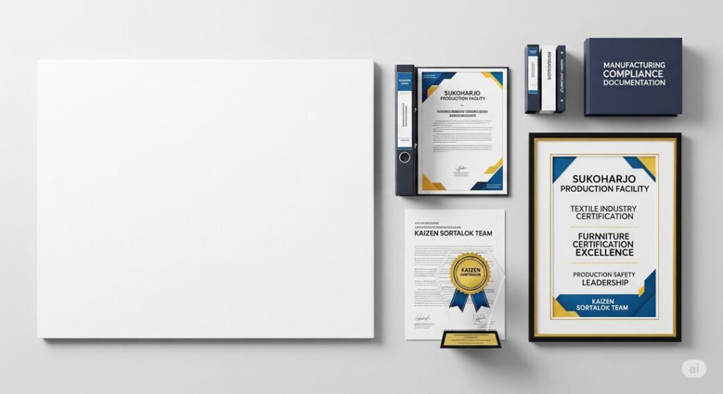 Arsip dokumen dan sertifikasi K3L Kaizen Sortalok untuk fasilitas produksi mebel dan tekstil Sukoharjo, menjadi bukti kepemimpinan dalam penerapan keselamatan kerja terintegrasi dengan sistem perlindungan kebakaran andal melalui APAR Sukoharjo.