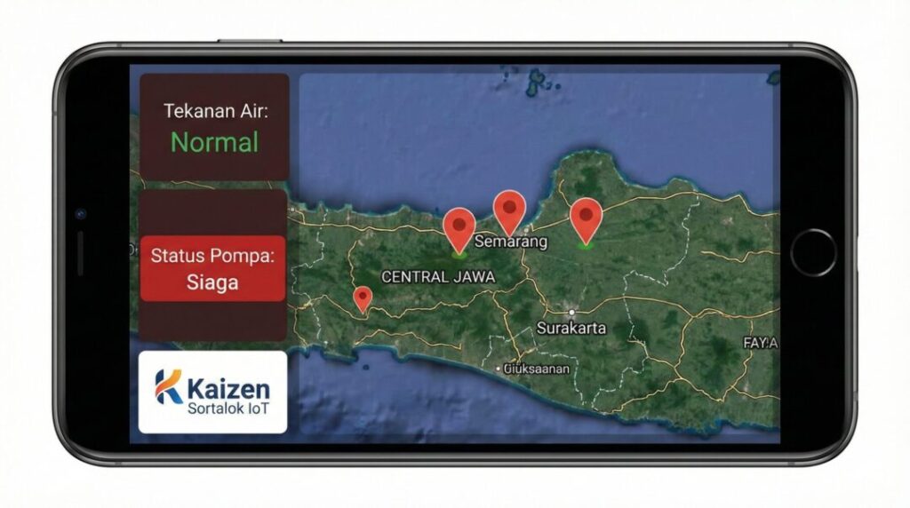 Antarmuka aplikasi monitoring sistem kebakaran berbasis IoT oleh Kontraktor LABS Jawa Tengah.