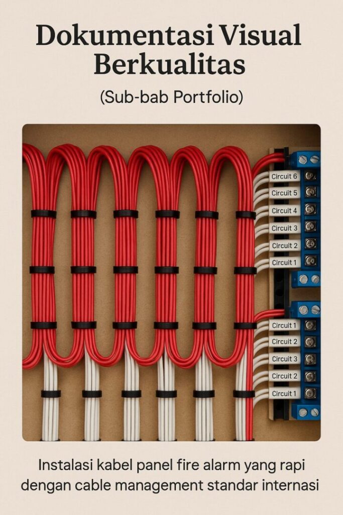 Instalasi kabel panel oleh kontraktor fire alarm dengan cable management rapi dan sesuai standar internasional