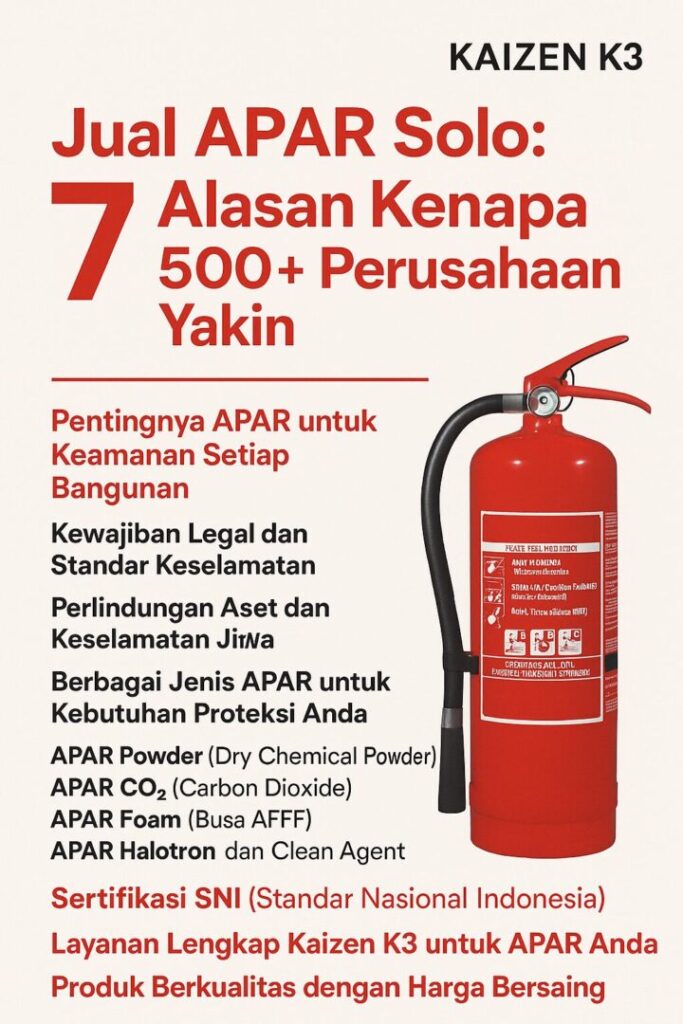 Jual APAR Solo oleh Kaizen K3, dipercaya lebih dari 500 perusahaan karena kualitas, layanan purna jual, dan produk bersertifikat SNI di wilayah Solo Raya.
