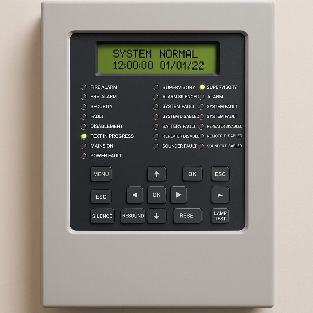 Panel kontrol fire alarm addressable yang digunakan kontraktor fire alarm dalam instalasi sistem proteksi kebakaran modern