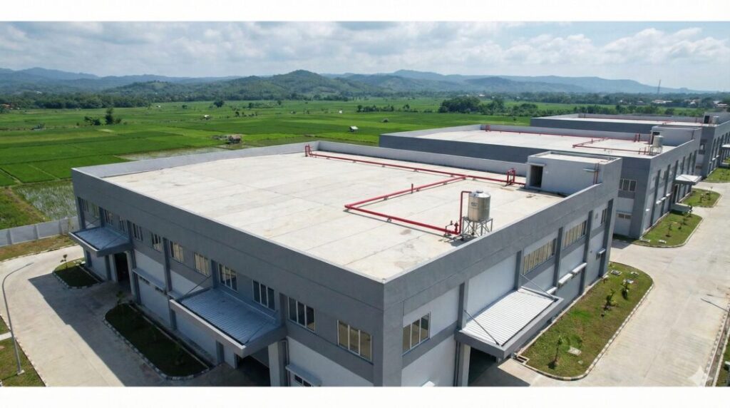 Foto udara fasilitas industri dengan sistem hydrant karya Kontraktor LABS Jawa Tengah