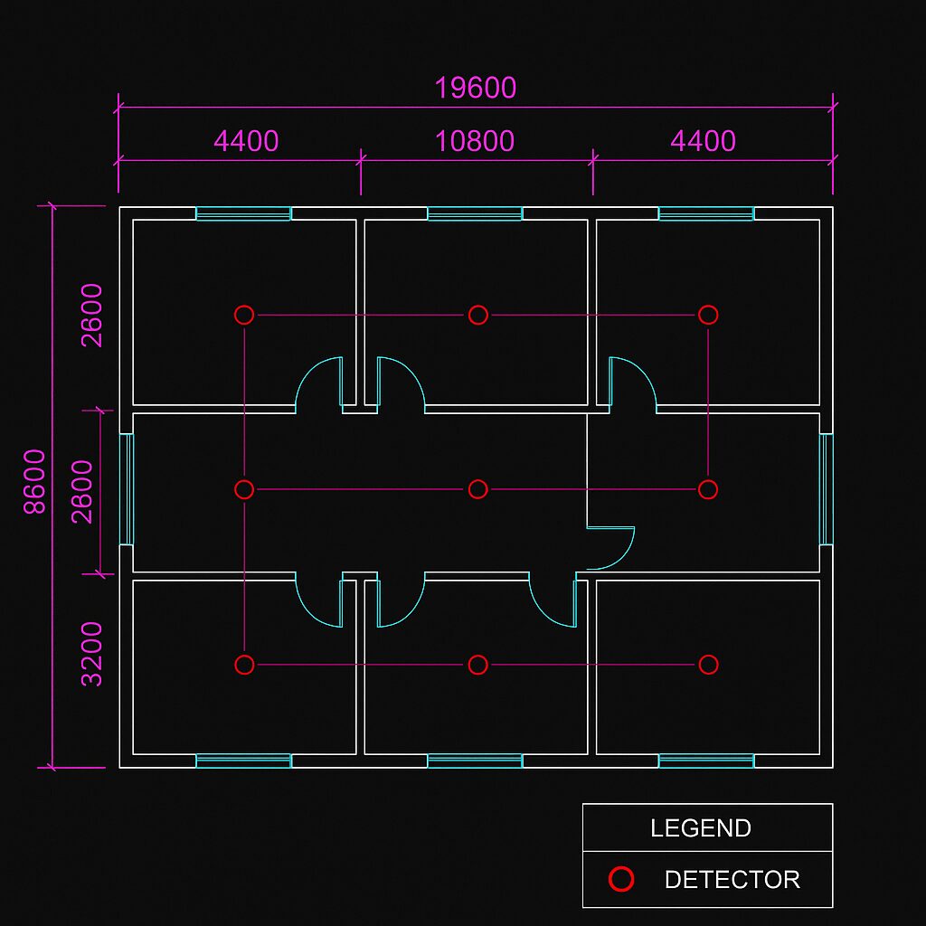 Contoh shop drawing desain layout titik detector fire alarm system oleh Kontraktor Fire Alarm profesional